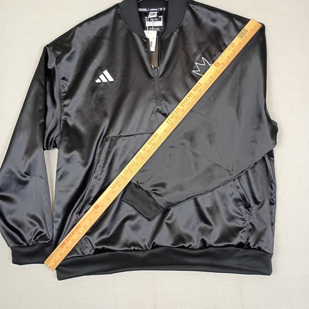 Adidas NHL San‎ Jose Sharks Quarter Zip Satin Bomber Jacket Black IT8999 2XL NWT - Picture 11 of 16
